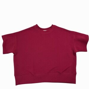 Zenana Outfitters Short Sleeve Sweatshirt in Deep Red Pink